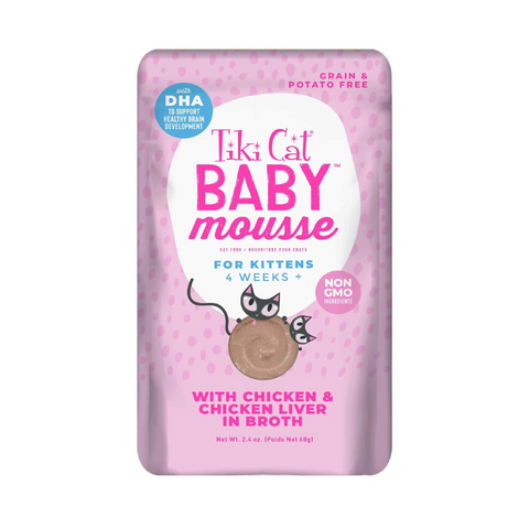 SACHET TIKI CAT BABY MOUSSE CON POLLO  & HIGADO DE POLLO 68 GR.