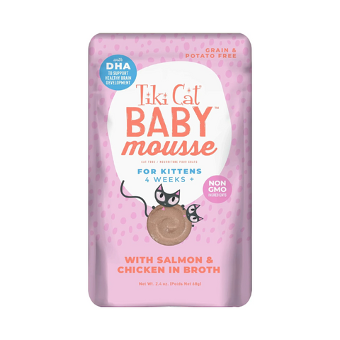 SACHET TIKI CAT BABY MOUSSE CON SALMÓN & POLLO 68 GR.