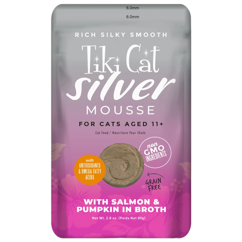 TIKI CAT SILVER MOUSSE CON SALMÓN Y CALABAZA PARA GATOS SENIOR 80 GR