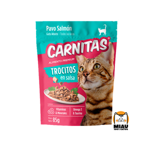 SACHET CARNITAS TROCITOS EN SALSA PAVO Y SALMÓN PARA GATO ADULTO 85 GR