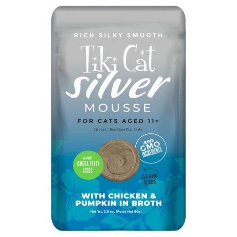 TIKI CAT SILVER MOUSSE CON POLLO Y CALABAZA PARA GATOS SENIOR 80 GR